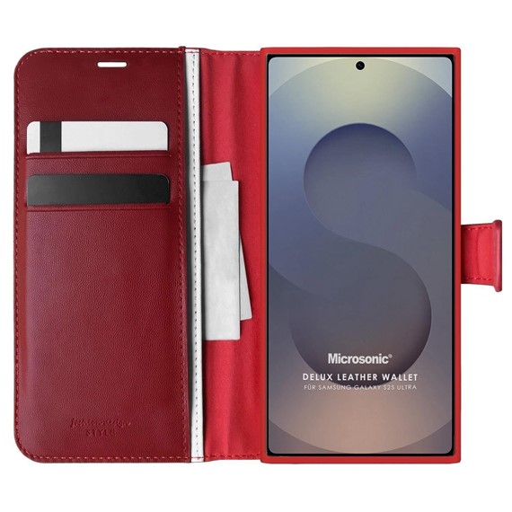 Microsonic Samsung Galaxy S25 Ultra Kılıf Delux Leather Wallet Kırmızı 1