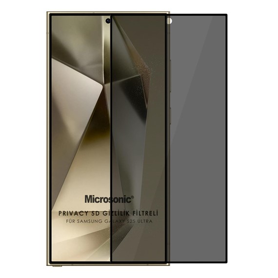 Microsonic Samsung Galaxy S25 Ultra Privacy 5D Gizlilik Filtreli Cam Ekran Koruyucu Siyah 1