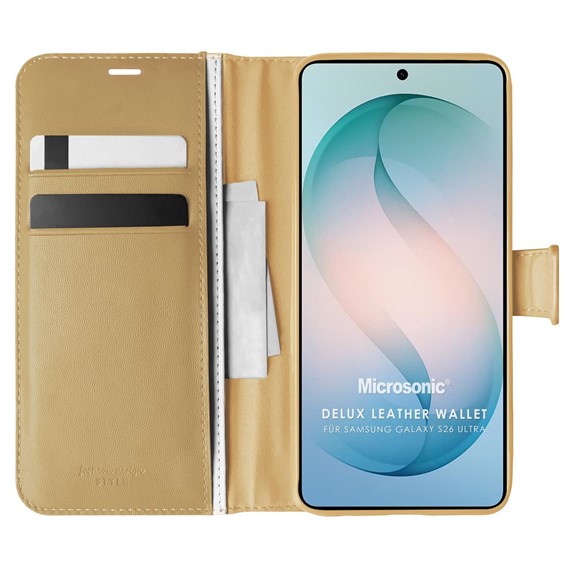 Microsonic Samsung Galaxy S26 Ultra Kılıf Delux Leather Wallet Gold 1