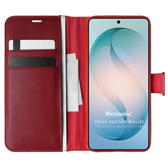 Microsonic Samsung Galaxy S26 Ultra Kılıf Delux Leather Wallet Kırmızı 1