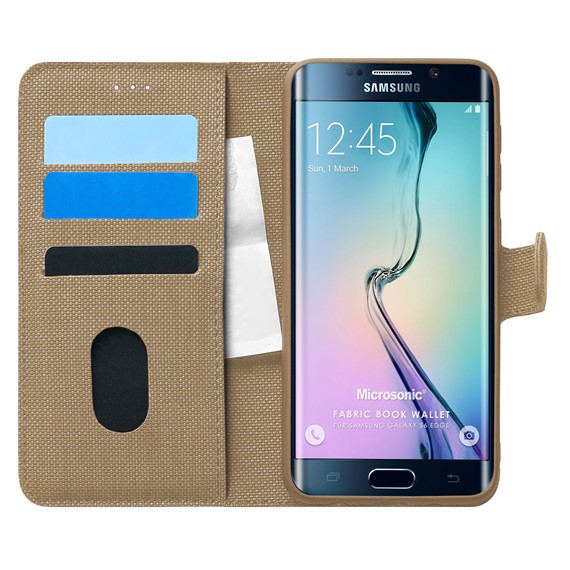 Microsonic Samsung Galaxy S6 Edge Kılıf Fabric Book Wallet Gold 1