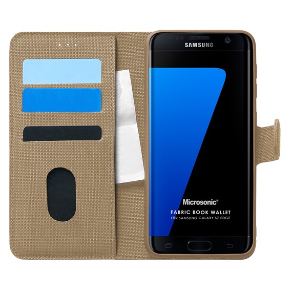 Microsonic Samsung Galaxy S7 Edge Kılıf Fabric Book Wallet Gold 1