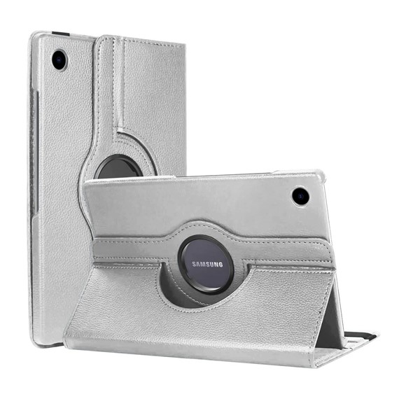 Microsonic Samsung Galaxy Tab A8 X200 Kılıf 360 Rotating Stand Deri Gümüş 1