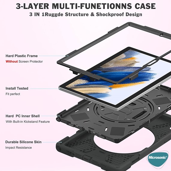 Microsonic Samsung Galaxy Tab A8 X200 Kılıf Heavy Defender Siyah 4