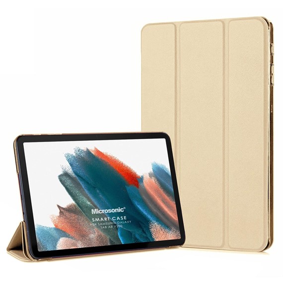 Microsonic Samsung Galaxy Tab A8 X200 Kılıf Slim Translucent Back Smart Cover Gold 2