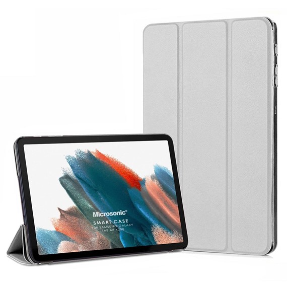 Microsonic Samsung Galaxy Tab A8 X200 Kılıf Slim Translucent Back Smart Cover Gümüş 1