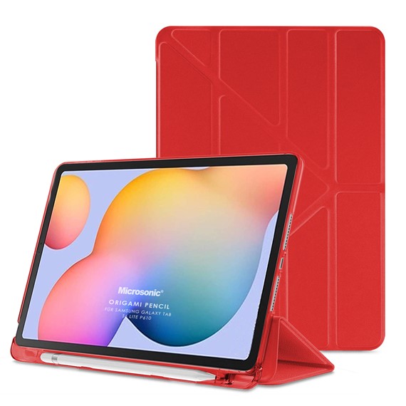 Microsonic Samsung Galaxy Tab S6 Lite 10 4 P610 Kılıf Origami Pencil Kırmızı 1