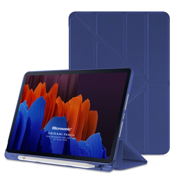 Microsonic Samsung Galaxy Tab S7 Plus T970 Kılıf Origami Pencil Lacivert 1