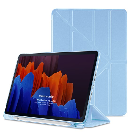 Microsonic Samsung Galaxy Tab S7 Plus T970 Kılıf Origami Pencil Mavi 1