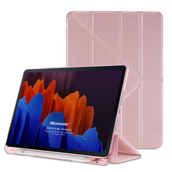 Microsonic Samsung Galaxy Tab S7 Plus T970 Kılıf Origami Pencil Rose Gold 1