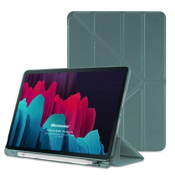 Microsonic Samsung Galaxy Tab S9 X710 Kılıf Origami Pencil Koyu Yeşil 1