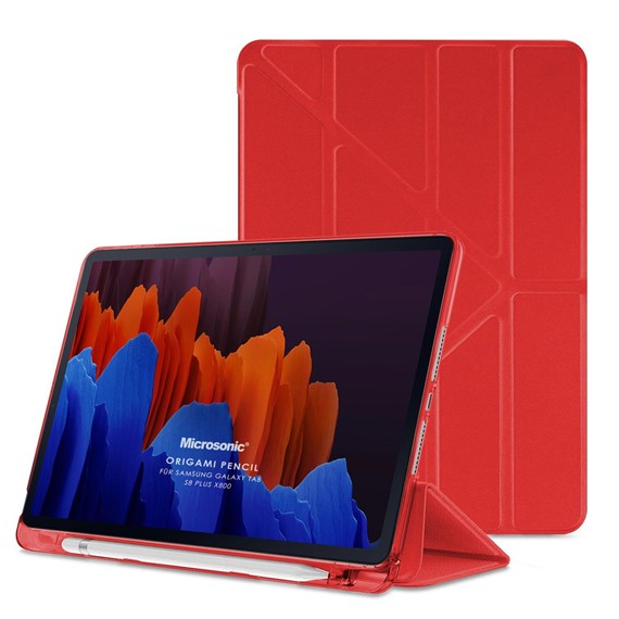 Microsonic Samsung Galaxy Tab S8 Plus X800 Kılıf Origami Pencil Kırmızı 1