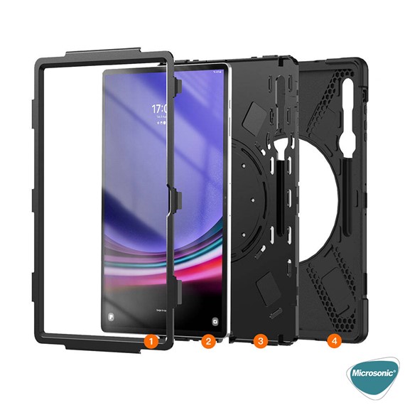 Microsonic Samsung Galaxy Tab S10 Ultra X920 Kılıf Heavy Defender Siyah 5
