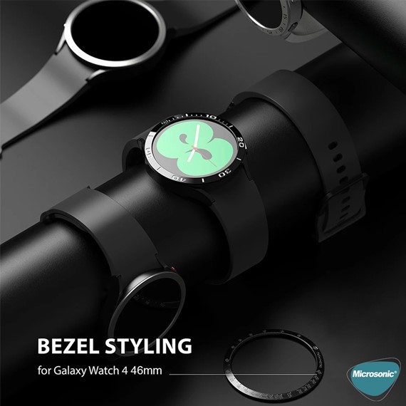 Microsonic Samsung Galaxy Watch 4 Classic 46MM Spor Koruyucu Metal Çerçeve Bezel Siyah Kırmızı 5