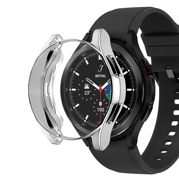 Microsonic Samsung Galaxy Watch 4 Classic 46mm Kılıf 360 Full Round Soft Silicone Gümüş 1