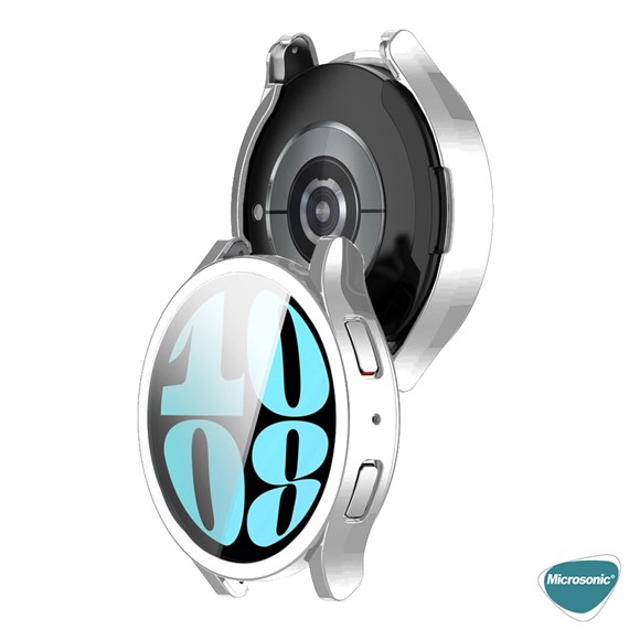 Microsonic Samsung Galaxy Watch 7 40mm Kılıf Ekranı Tam Kaplayan 360 Full Round Soft Silicone Gümüş 3