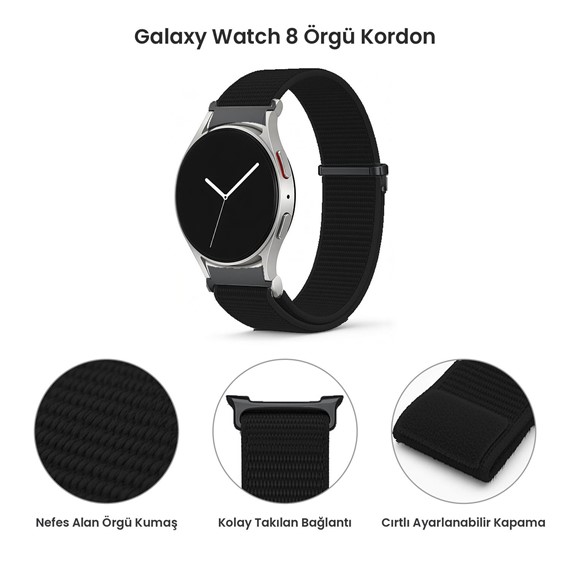 Microsonic Samsung Galaxy Watch 8 40mm Kordon FlexWeave Kumaş Siyah 5