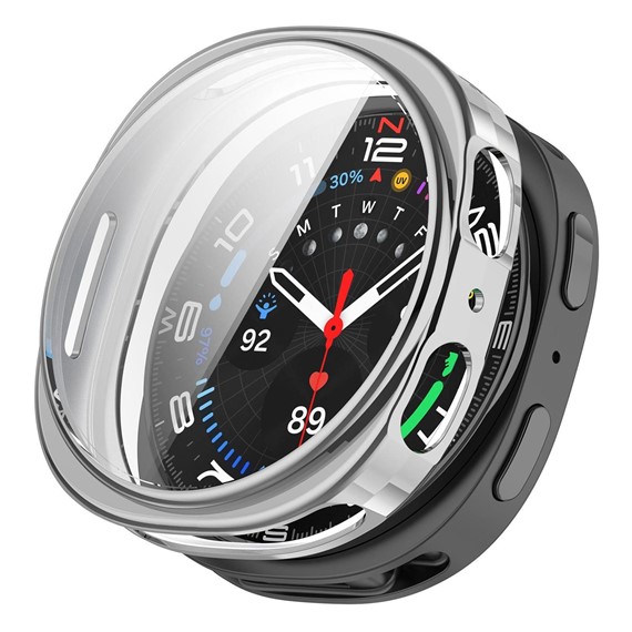Microsonic Samsung Galaxy Watch 8 44mm Kılıf Ekranı Tam Kaplayan 360 Full Round Soft Silicone Gümüş 1