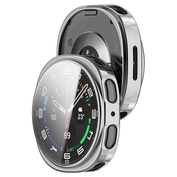 Microsonic Samsung Galaxy Watch 8 44mm Kılıf Ekranı Tam Kaplayan 360 Full Round Soft Silicone Gümüş 2
