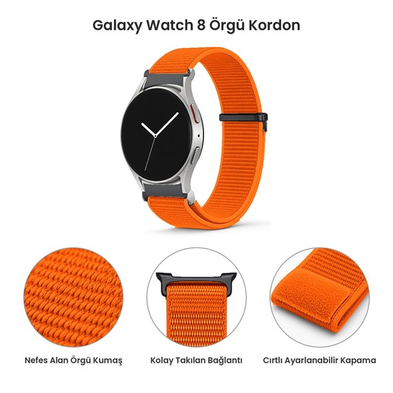Microsonic Samsung Galaxy Watch 8 40mm Kordon FlexWeave Kumaş Turuncu 4