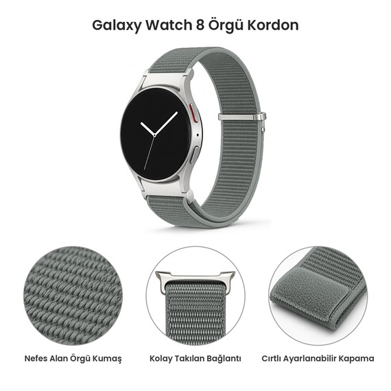 Microsonic Samsung Galaxy Watch 8 Classic 46mm Kordon FlexWeave Kumaş Gri 4