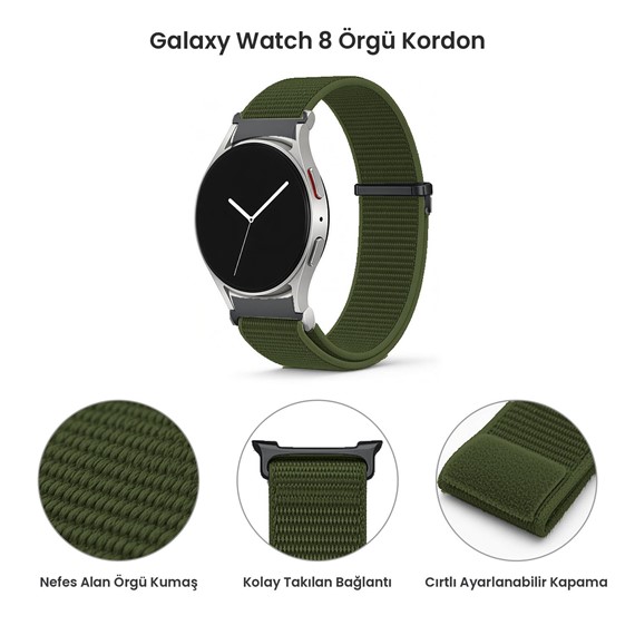 Microsonic Samsung Galaxy Watch 8 Classic 46mm Kordon FlexWeave Kumaş Haki 4