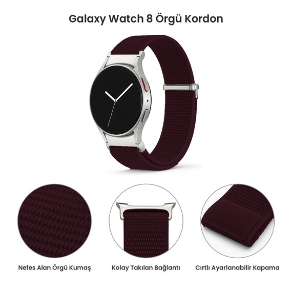Microsonic Samsung Galaxy Watch 8 Classic 46mm Kordon FlexWeave Kumaş Mürdüm 4