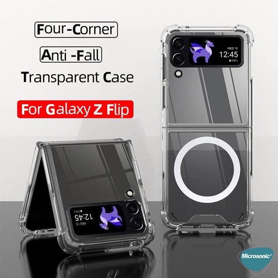 Microsonic Samsung Galaxy Z Flip 4 Kılıf MagSafe Clear Soft Şeffaf 3