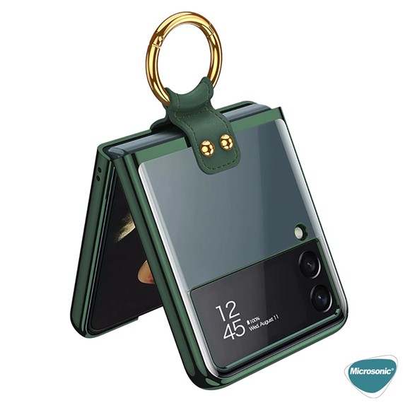 Microsonic Samsung Galaxy Z Flip 3 Kılıf Ring Loft Clear Koyu Yeşil 5