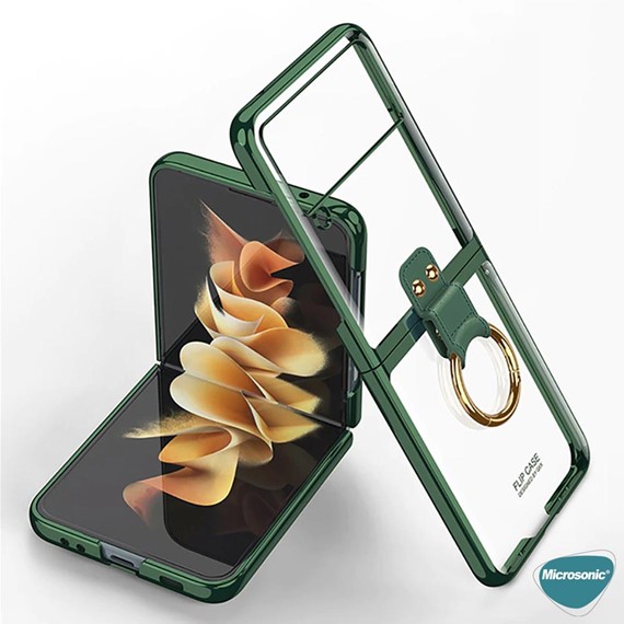 Microsonic Samsung Galaxy Z Flip 3 Kılıf Ring Loft Clear Koyu Yeşil 2