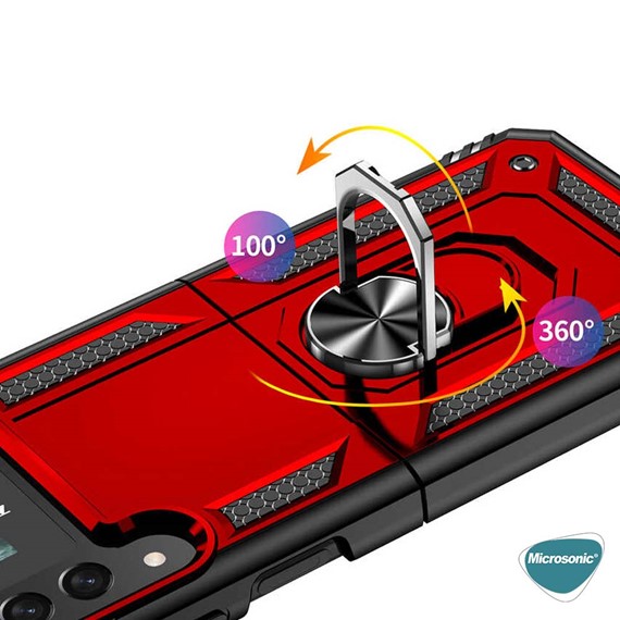 Microsonic Samsung Galaxy Z Flip 4 Kılıf Military Ring Holder Kırmızı 5