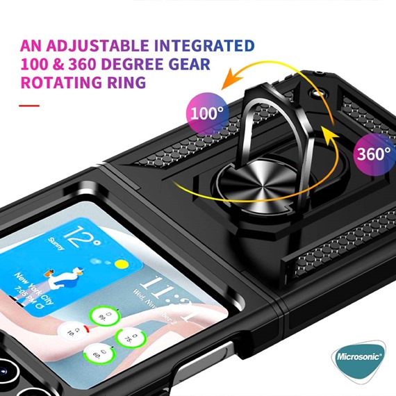 Microsonic Samsung Galaxy Z Flip 5 Kılıf Military Ring Holder Siyah 3