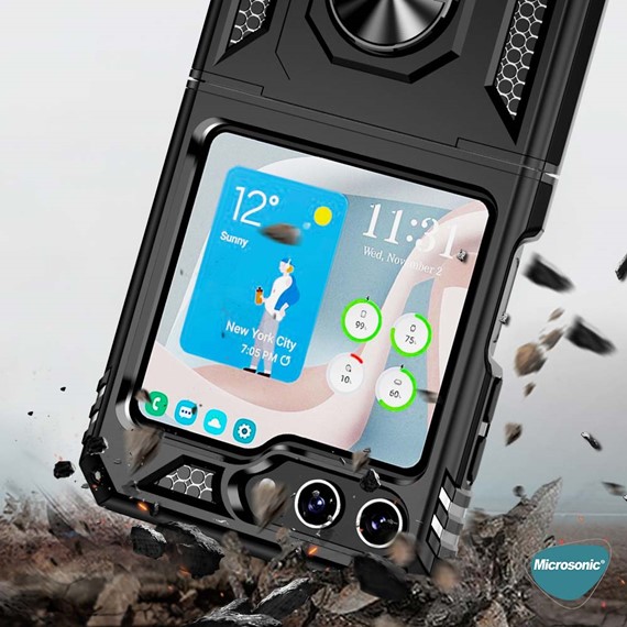 Microsonic Samsung Galaxy Z Flip 5 Kılıf Military Ring Holder Siyah 4