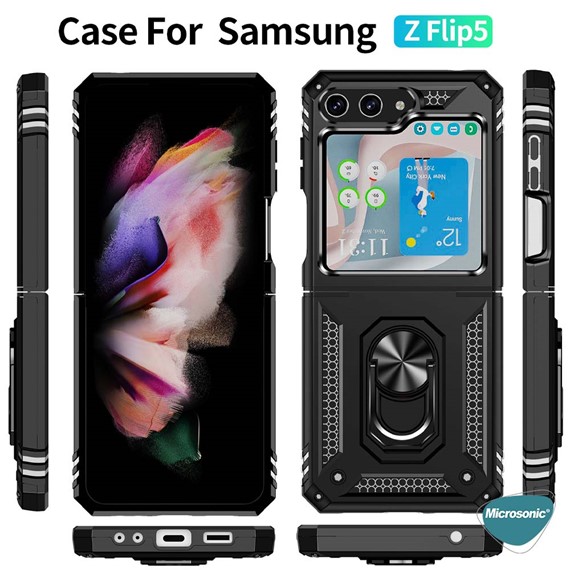 Microsonic Samsung Galaxy Z Flip 6 Kılıf Military Ring Holder Lacivert 5