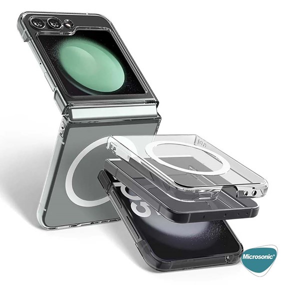 Microsonic Samsung Galaxy Z Flip 7 FE Kılıf MagSafe Clear Soft Şeffaf 4