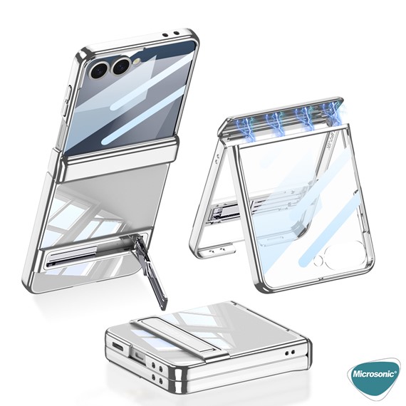 Microsonic Samsung Galaxy Z Flip 7 Kılıf Clarity Stand Gümüş 2
