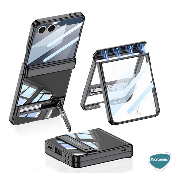Microsonic Samsung Galaxy Z Flip 7 Kılıf Clarity Stand Siyah 2