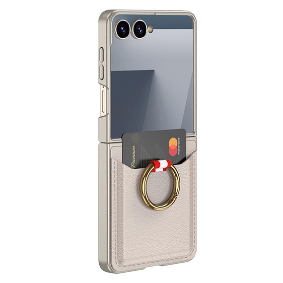 Microsonic Samsung Galaxy Z Flip 7 Kılıf LuxRing Wallet Bej 1
