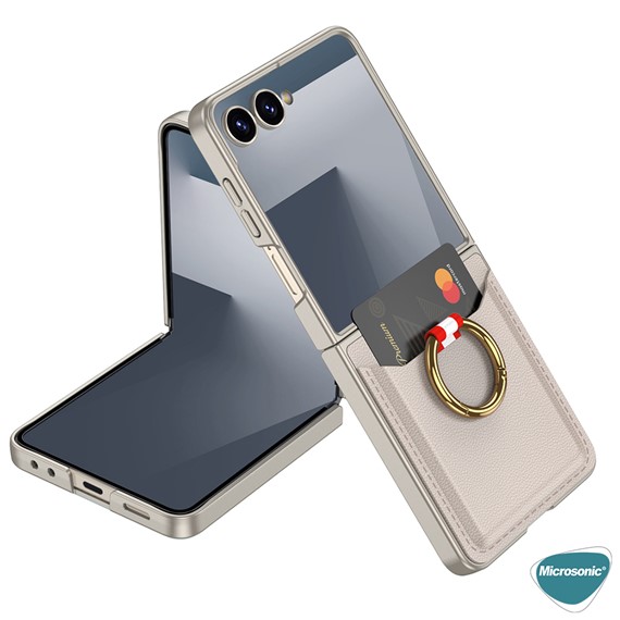 Microsonic Samsung Galaxy Z Flip 7 Kılıf LuxRing Wallet Bej 2