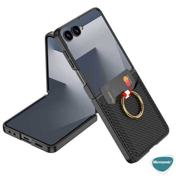 Microsonic Samsung Galaxy Z Flip 7 Kılıf LuxRing Wallet Carbon Siyah 2