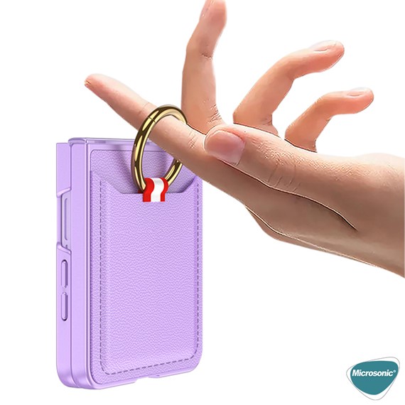 Microsonic Samsung Galaxy Z Flip 7 Kılıf LuxRing Wallet Carbon Siyah 5