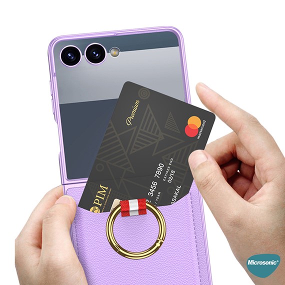 Microsonic Samsung Galaxy Z Flip 7 Kılıf LuxRing Wallet Carbon Siyah 6