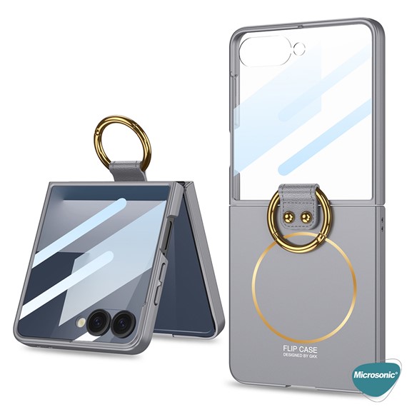 Microsonic Samsung Galaxy Z Flip 7 Kılıf Ring Fall Platinum Gri 2