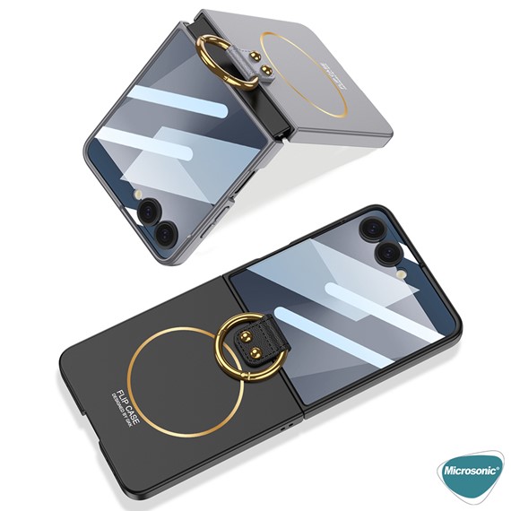 Microsonic Samsung Galaxy Z Flip 7 Kılıf Ring Fall Platinum Titanyum 3