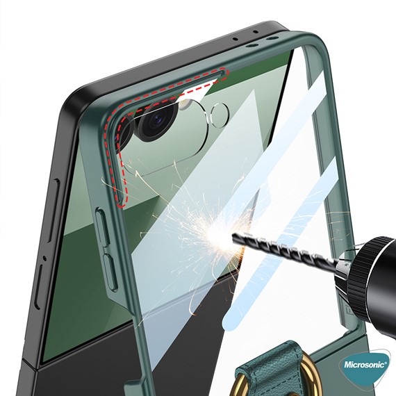 Microsonic Samsung Galaxy Z Flip 7 Kılıf Ring Fall Platinum Titanyum 4