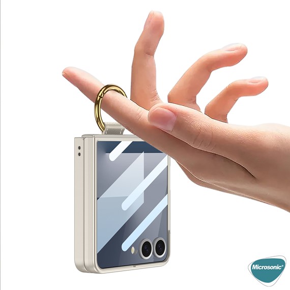 Microsonic Samsung Galaxy Z Flip 7 Kılıf Ring Fall Platinum Titanyum 5