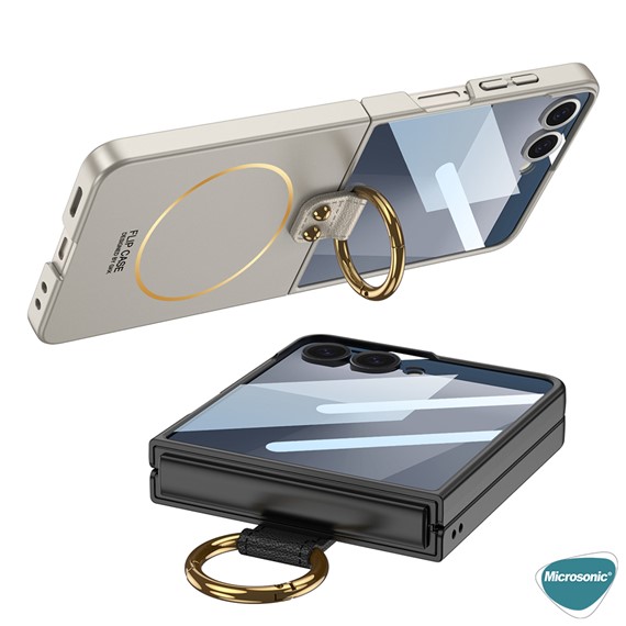 Microsonic Samsung Galaxy Z Flip 7 Kılıf Ring Fall Platinum Titanyum 7
