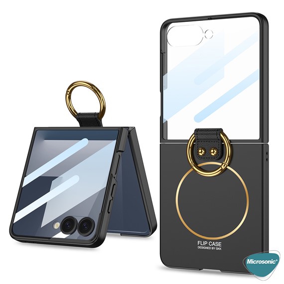 Microsonic Samsung Galaxy Z Flip 7 Kılıf Ring Fall Platinum Siyah 2
