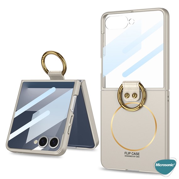 Microsonic Samsung Galaxy Z Flip 7 Kılıf Ring Fall Platinum Titanyum 2