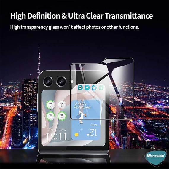 Microsonic Samsung Galaxy Z Flip 7 Tam Kaplayan Temperli Cam Ekran Koruyucu Siyah 2